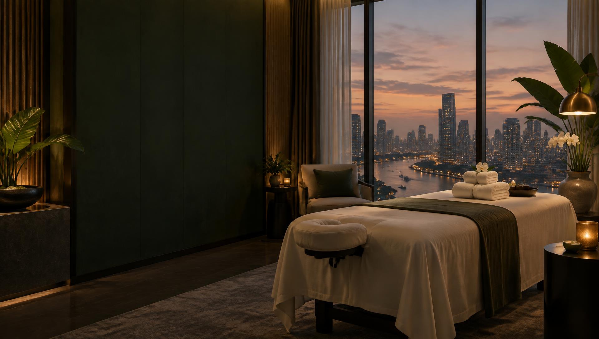Premium massage setting overlooking Bangkok